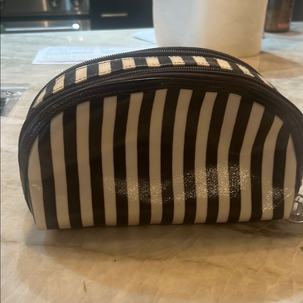 Henri Bendel Black and White Striped Cosmetic Bag